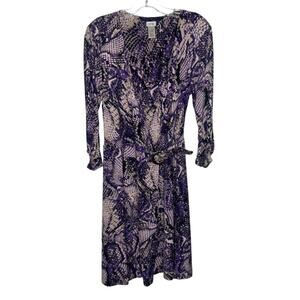 Cache Womens Dress Size L Vintage Purple Snake Print Long Sleeve Wrap V-Neck
